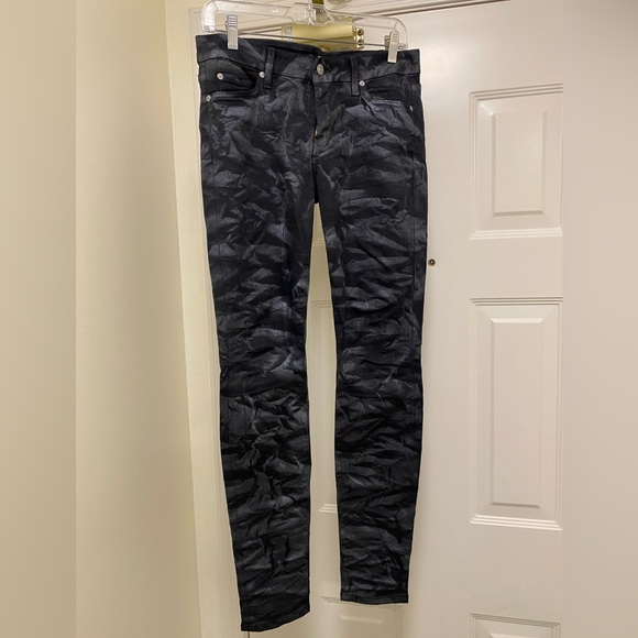 Black Coated Crinkled Cotton Skinny Jeans - Picture 3 of 8